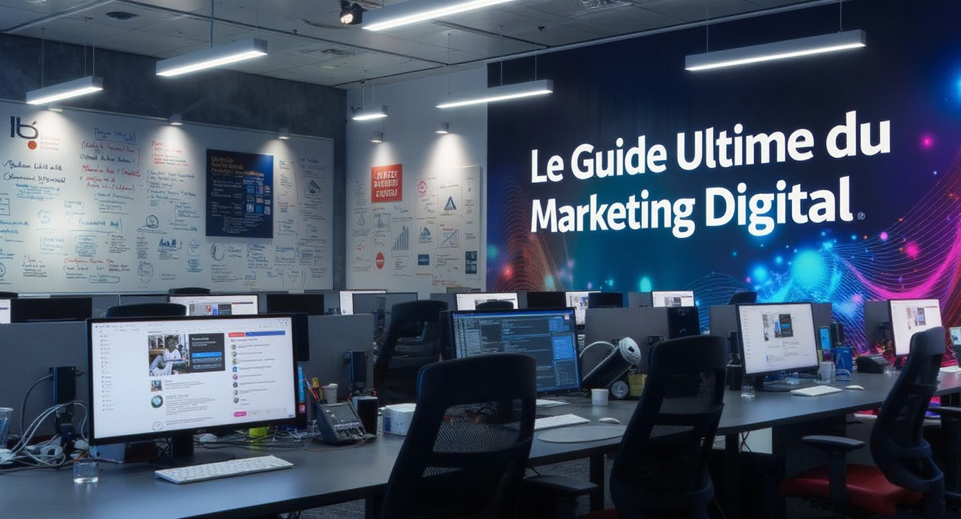 Espace de travail technologique professionnel pour Le Guide Ultime du Marketing Digital