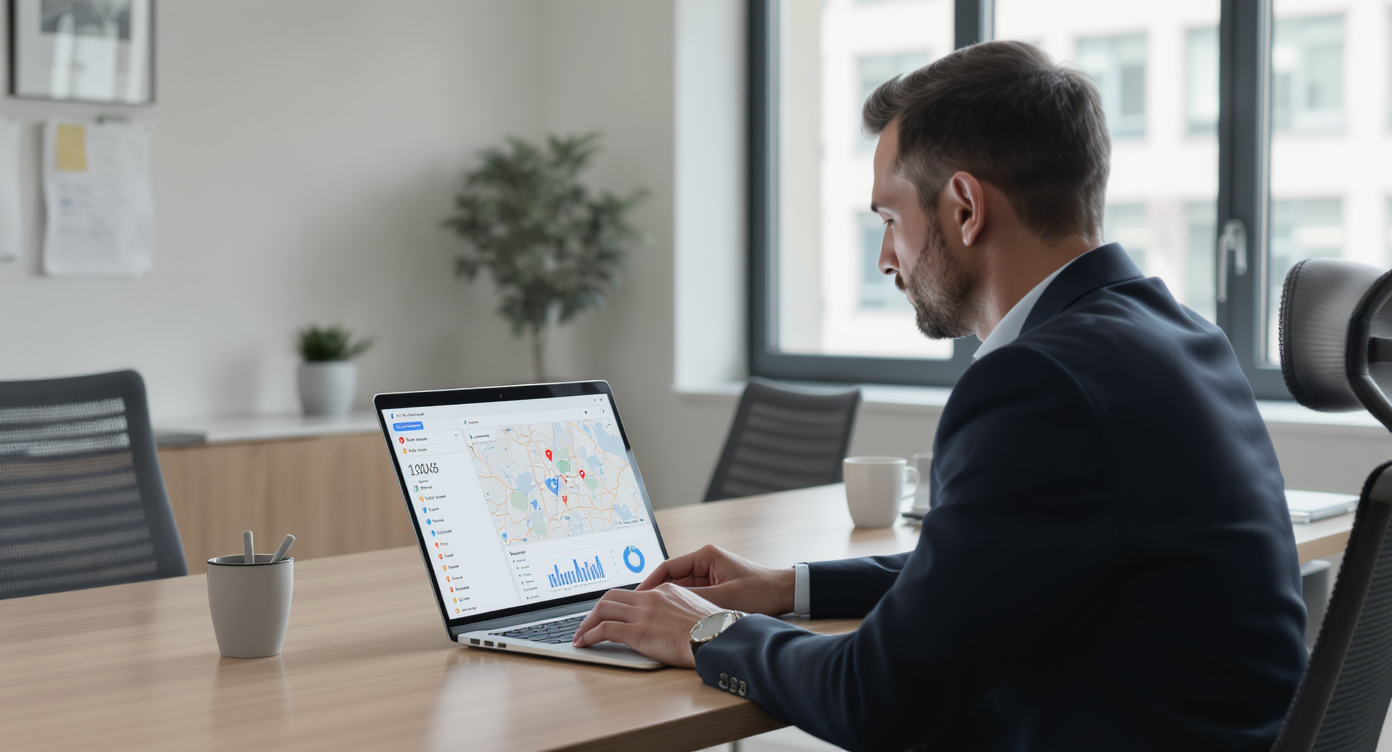 Consultant SEO local analysant des données de visibilité géolocalisée