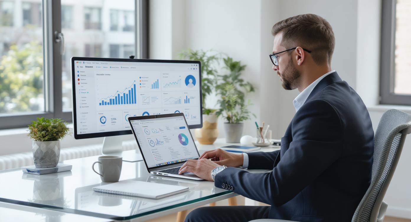 Expert en SEO analysant des données de performance sur ordinateur