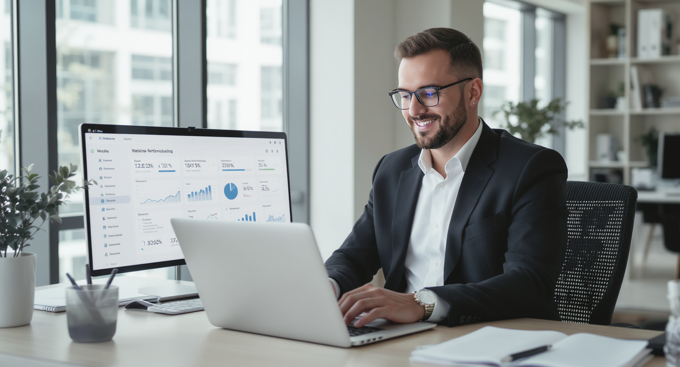 Expert en SEO analysant des données de référencement sur un ordinateur